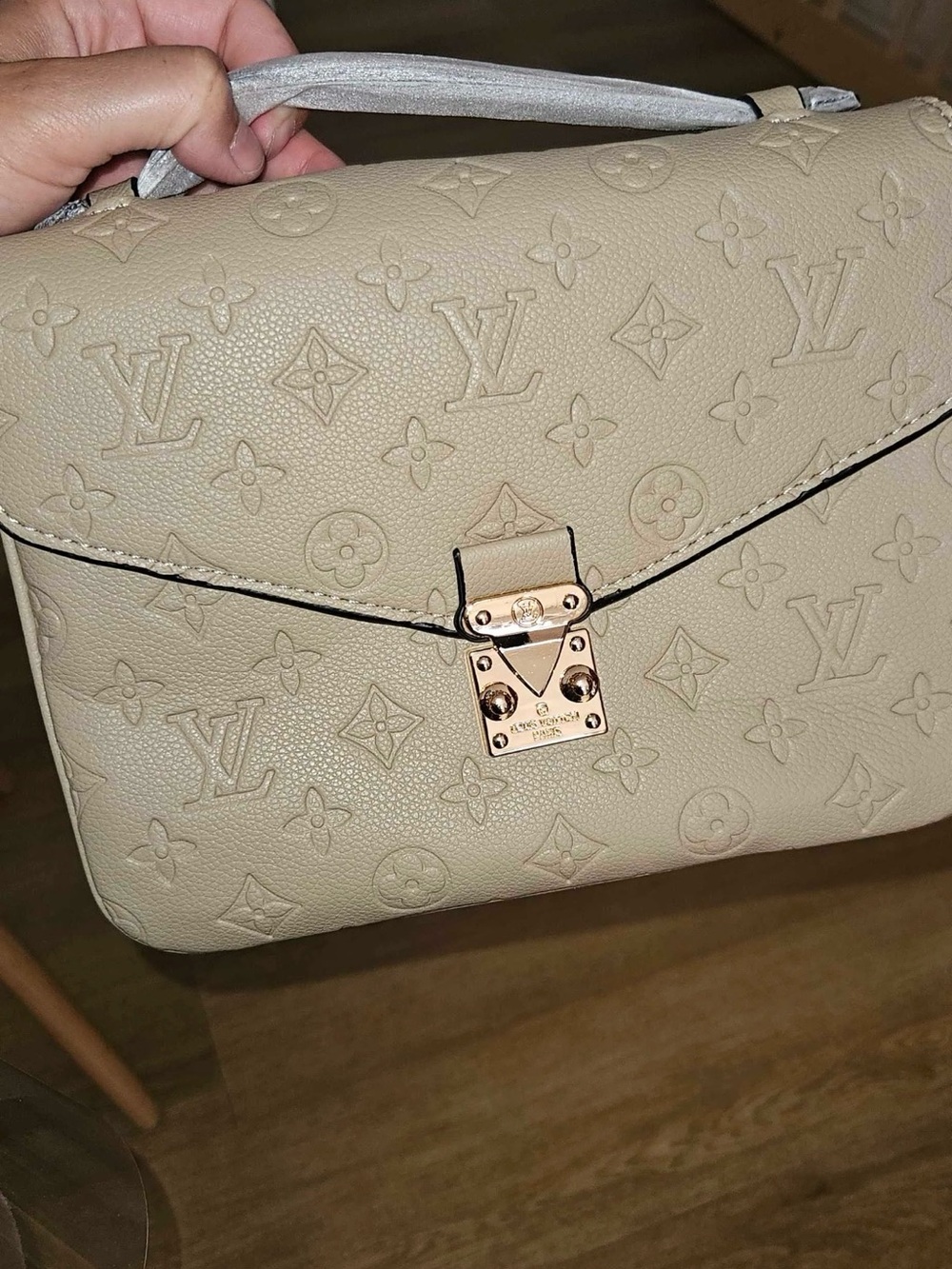 Loui Vuitt0n Cream Embossed Satchel with Gold-Tone Lock